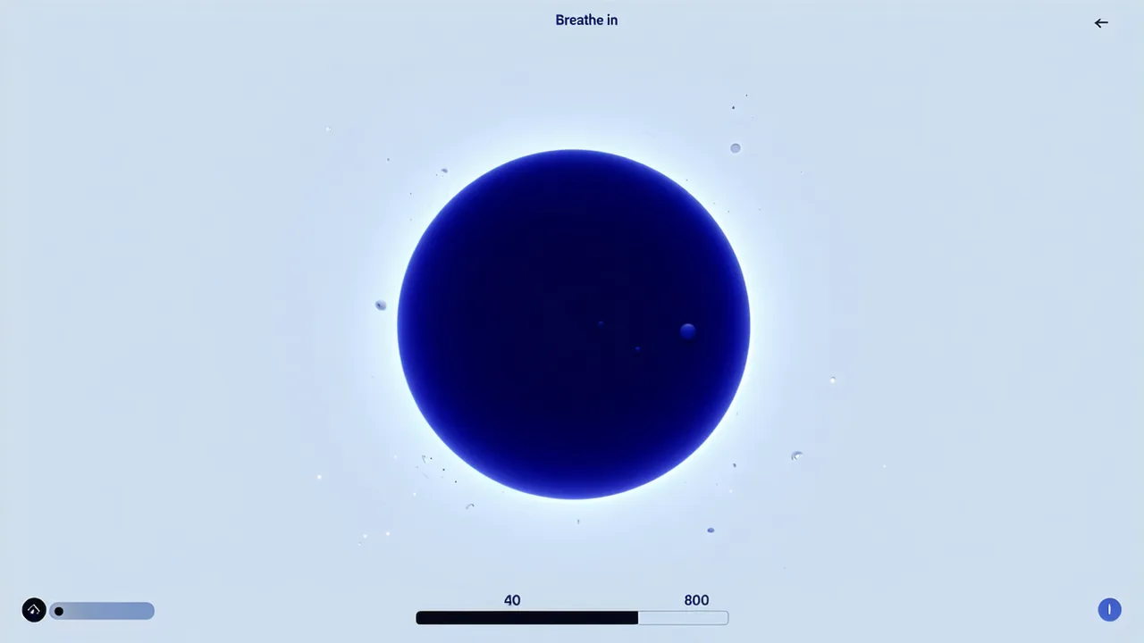 Pausa gameplay screenshot showing breathing exercise interface with soft circular visualizer